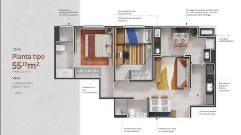 imagem 4 - Apartamento de 55m² com 02 quartos sendo 01 suítes e varanda gourmet à venda - Campos Elíseos imagem 4 - Apartamento de 55m² com 02 quartos sendo 01 suítes e varanda gourmet à venda - Campos Elíseos